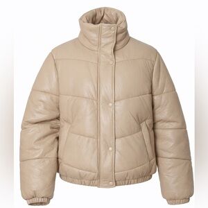DeFacto Zara-Style Beige Faux Leather Puffer Jacket